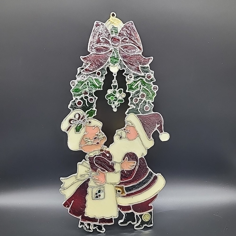Vintage Kurt S Adler 12" Santa and Mrs Claus Stained Glass Window Hanging 1979‎ - Picture 2 of 11